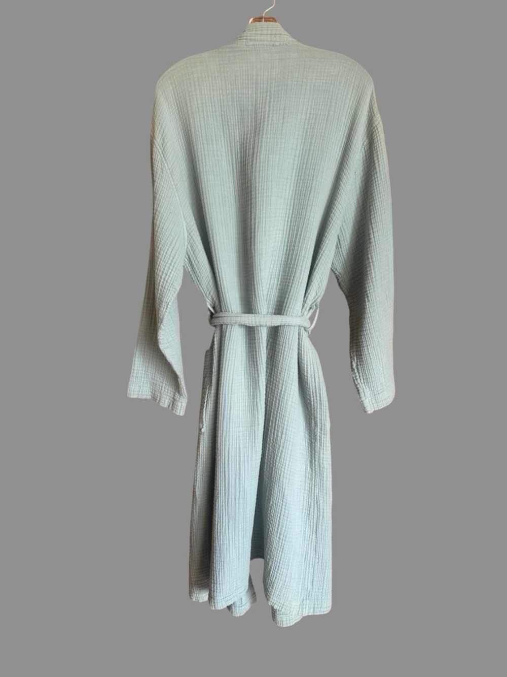 Unisex Sz L/XL 100% Cotton Gauze Cloud Bath Robe W/ Belt Turkish Blue Green - Picture 2 of 6